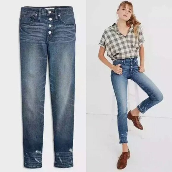 Madewell - Slim Straight Jeans: Distressed Button-Front Edition J7214 | Size 28 - Picture 6 of 11